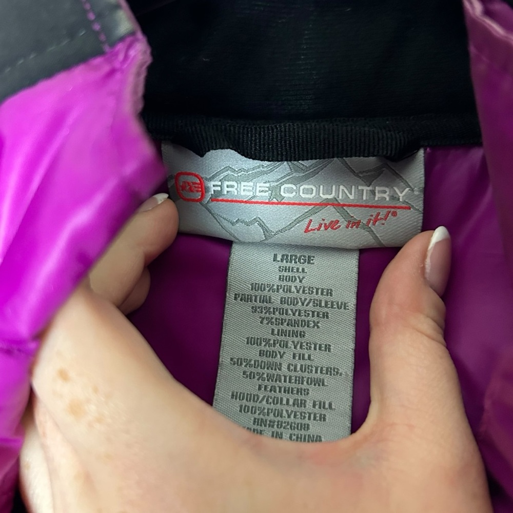 Free Country Fuchsia Pink and Black Puffer Jacket Hooded Women’s Size Large - Picture 3 of 11